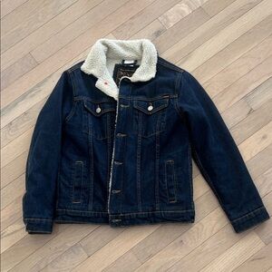 Zara Dark Blue Denim Jacket with White Sherpa Collar